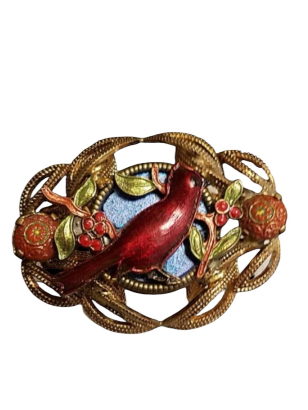 Vintage Enamel Cardinal Bird Brooch